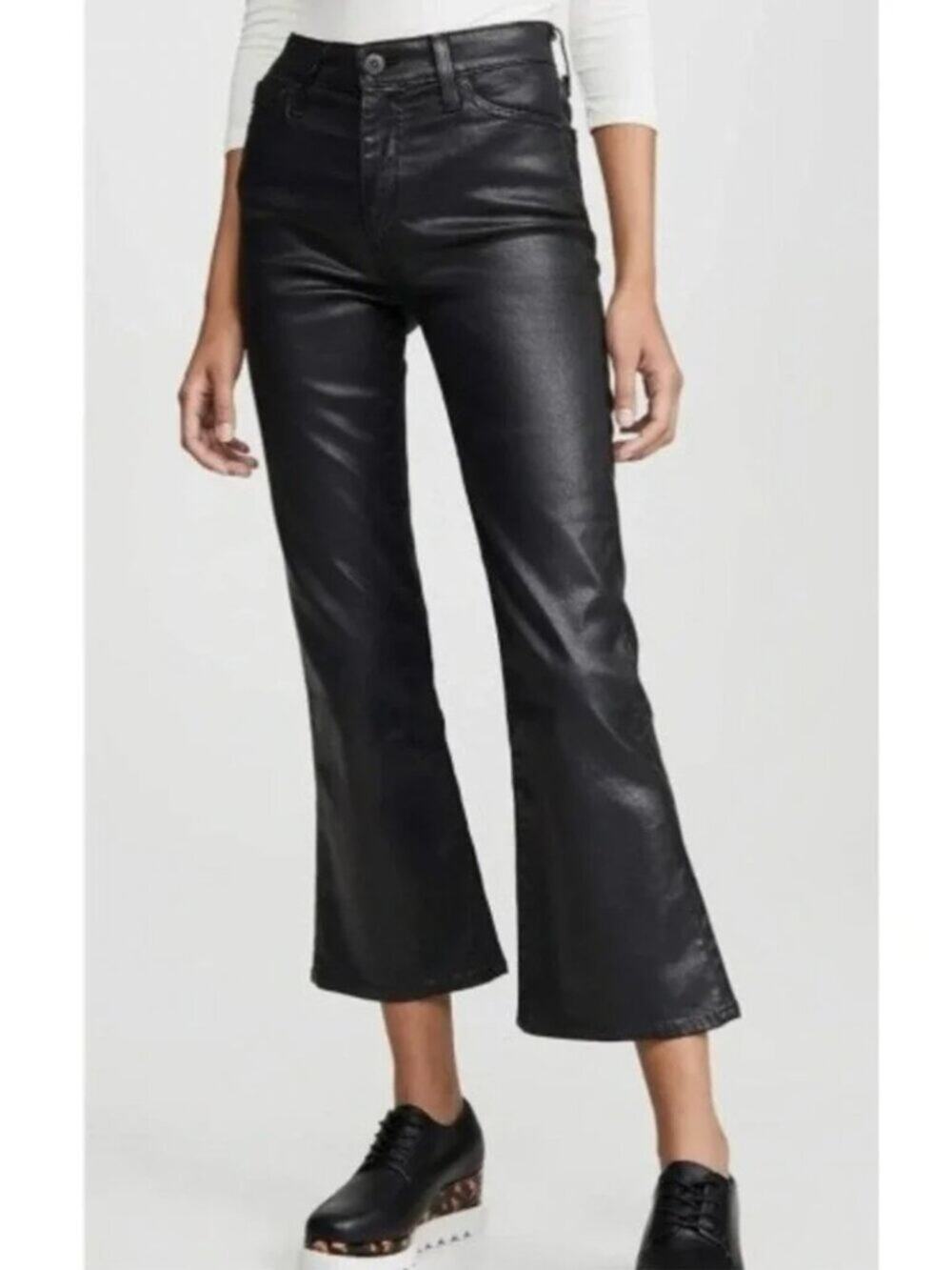 AG Adriano Goldschmied The Quinne Black Coated Crop Flare Jeans